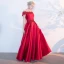 Chic / Beautiful Red Evening Dresses  2017 A-Line / Princess Appliques Lace Flower Beading Backless Off-The-Shoulder Crossed Straps Sleeveless Floor-Length / Long Evening Party