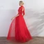 Chic / Beautiful Red Evening Dresses  2017 A-Line / Princess Lace Flower Appliques Beading High Neck Backless Crossed Straps 3/4 Sleeve Floor-Length / Long Evening Party