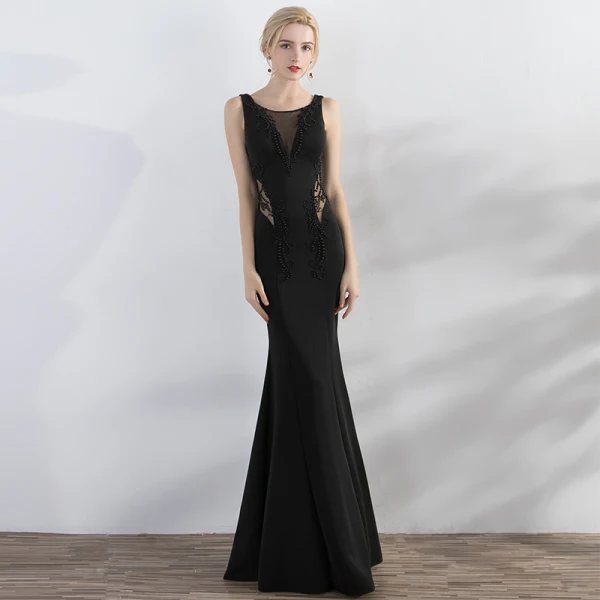 Chic / Beautiful Black Evening Dresses 2017 Trumpet / Mermaid Beading Scoop Neck Zipper Up Sleeveless Backless Floor-Length / Long Evening Party