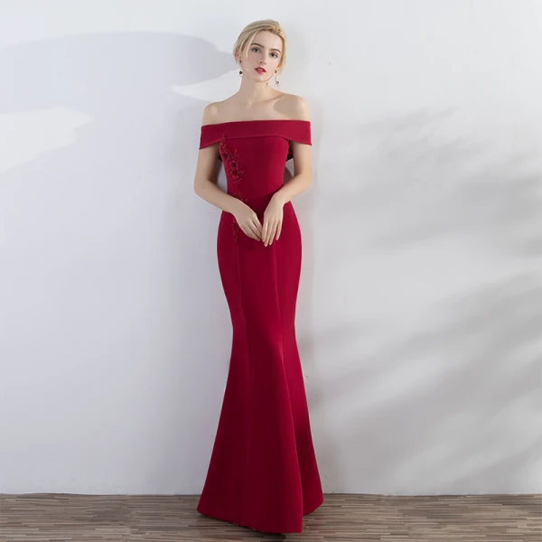 Chic / Beautiful Red Evening Dresses 2017 Trumpet / Mermaid Appliques Crossed Straps Split Front Off-The-Shoulder Sleeveless Floor-Length / Long Evening Party