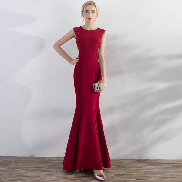 Chic / Beautiful Red Evening Dresses 2017 Trumpet / Mermaid Appliques Sequins Scoop Neck Zipper Up Sleeveless Ankle Length Evening Party