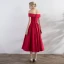 Chic / Beautiful Red Homecoming Graduation Dresses 2017 A-Line / Princess Pleated Off-The-Shoulder Sleeveless Crossed Straps Tea-length