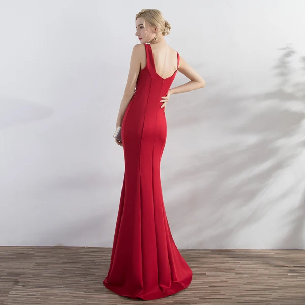 Chic / Beautiful Red Evening Dresses 2017 Trumpet / Mermaid Beading Scoop Neck Zipper Up Backless Sleeveless Floor-Length / Long Evening Party