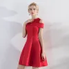Chic / Beautiful Red Homecoming Graduation Dresses 2017 A-Line / Princess Off-The-Shoulder Scoop Neck Zipper Up Sleeveless Short