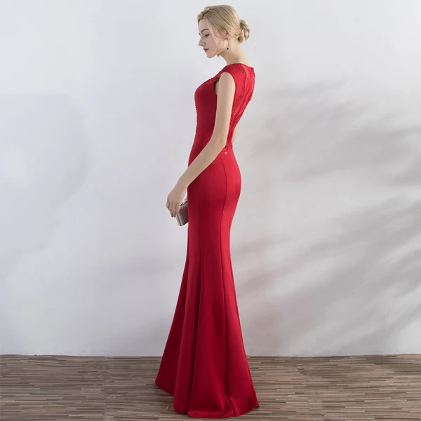 Chic / Beautiful Red Evening Dresses 2017 Trumpet / Mermaid Beading Sequins V-Neck Zipper Up Sleeveless Floor-Length / Long Evening Party