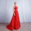 Chic / Beautiful Red Evening Dresses  2017 A-Line / Princess Appliques Lace Flower Sequins Scoop Neck Zipper Up Sleeveless Evening Party
