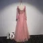Chic / Beautiful Prom Dresses 2017 A-Line / Princess Appliques Pearl Lace V-Neck Crossed Straps Long Sleeve Floor-Length / Long