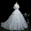 Flower Fairy Sky Blue Appliques Laser Sequins Prom Dresses 2025 Ball Gown Off-The-Shoulder Short Sleeve Backless Sweep Train Prom Formal Dresses