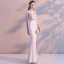 Sexy Pearl Rosa Abendkleider 2018 Meerjungfrau Perlenstickerei Strass Gespaltete Front V-Ausschnitt Rückenfreies Ärmellos Lange Festliche Kleider