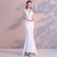 Modest / Simple Ivory Evening Dresses  2018 Trumpet / Mermaid V-Neck Backless Sleeveless Floor-Length / Long Formal Dresses