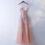 Chic / Beautiful Pearl Pink Prom Dresses 2017 A-Line / Princess Sequins Lace Scoop Neck Backless Sleeveless Floor-Length / Long Prom