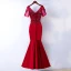 Chic / Belle Rouge Robe De Soirée 2017 Trompette / Sirène En Dentelle Fleur Perlage Paillettes V-Cou Dos Nu Manches Courtes Longueur Cheville Soirée