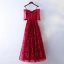 Chic / Beautiful Red Evening Dresses  2017 A-Line / Princess Lace Flower Spaghetti Straps Strapless Backless 1/2 Sleeves Ankle Length Evening Party