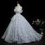 Flower Fairy Sky Blue Appliques Laser Sequins Prom Dresses 2025 Ball Gown Off-The-Shoulder Short Sleeve Backless Sweep Train Prom Formal Dresses