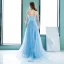 Chic / Beautiful Pool Blue Evening Dresses  2018 A-Line / Princess Lace Flower Rhinestone Sequins Strapless Backless Sleeveless Floor-Length / Long Formal Dresses