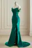 Sexy Meerjungfrau Dunkelgrün Abendkleider 2024 Gespaltete Front Festliche Kleider Reißverschluss Rüschen Sweep / Pinsel Zug Off Shoulder Satin