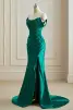 Sexy Trumpet / Mermaid Dark Green Evening Dresses 2024 Split Front Formal Dresses Zipper Up Ruffle Sweep Train Off-The-Shoulder Satin