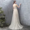 High Low Champagne Cocktail Dresses 2018 A-Line / Princess Handmade  Beading Sequins Backless Spaghetti Straps Sleeveless Sweep Train Formal Dresses
