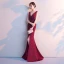 Chic / Beautiful Burgundy Evening Dresses  2018 Trumpet / Mermaid Split Front V-Neck Backless Sleeveless Floor-Length / Long Formal Dresses
