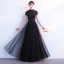 Modern / Fashion Black Evening Dresses  2018 A-Line / Princess Beading Crystal Lace Flower Sequins High Neck Short Sleeve Backless Floor-Length / Long Formal Dresses