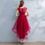 Chic / Beautiful Red Prom Dresses 2017 A-Line / Princess Lace Beading Appliques Pearl Scoop Neck Short Sleeve Asymmetrical Formal Dresses