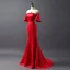 Luxury / Gorgeous Evening Dresses  2017 Trumpet / Mermaid Crystal Lace Flower Sequins Scoop Neck Short Sleeve Sweep Train Evening Party