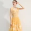 Chic / Beautiful Yellow Homecoming Graduation Dresses 2018 A-Line / Princess Appliques Scoop Neck Backless Short Sleeve Tea-length Formal Dresses