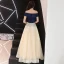 Elegant Champagne Prom Dresses 2018 A-Line / Princess Sequins Off-The-Shoulder Backless Short Sleeve Floor-Length / Long Formal Dresses