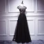 Chic / Beautiful Black Evening Dresses  2018 A-Line / Princess Lace Flower Scoop Neck Cap Sleeves Floor-Length / Long Formal Dresses