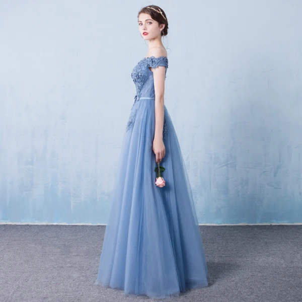 Chic / Beautiful Evening Dresses 2017 A-Line / Princess Lace Flower Pearl Artificial Flowers Off-The-Shoulder Backless Short Sleeve Floor-Length / Long Formal Dresses