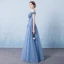 Chic / Beautiful Evening Dresses  2017 A-Line / Princess Lace Flower Pearl Artificial Flowers Off-The-Shoulder Backless Short Sleeve Floor-Length / Long Formal Dresses