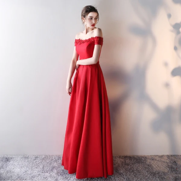 Chic / Belle Rouge Robe De Soirée 2017 Princesse Dentelle Fleur Paillettes De l'épaule Dos Nu Manches Courtes Longueur Cheville Robe De Ceremonie