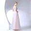 Chic / Belle Rougissant Rose Robe De Ceremonie 2017 Princesse En Dentelle Fleur Cristal De l'épaule Dos Nu Manches Courtes Longueur Cheville Robe De Bal