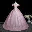 Bling Bling Candy Pink Sequins Prom Dresses 2025 Ball Gown Scoop Neck Short Sleeve Backless Sweep Train Prom Formal Dresses