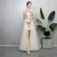 Modern / Fashion Champagne Evening Dresses  2018 A-Line / Princess Sequins Scoop Neck Strapless Sleeveless Ankle Length Formal Dresses