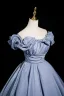 Elegant Sky Blue Prom Dresses 2025 A-Line / Princess Off-The-Shoulder Short Sleeve Backless Floor-Length / Long Prom Formal Dresses