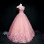 Chic / Belle Robe De Bal 2017 Robe Boule En Dentelle Fleur Perle Paillettes De l'épaule Dos Nu Manches Courtes Longue Robe De Ceremonie