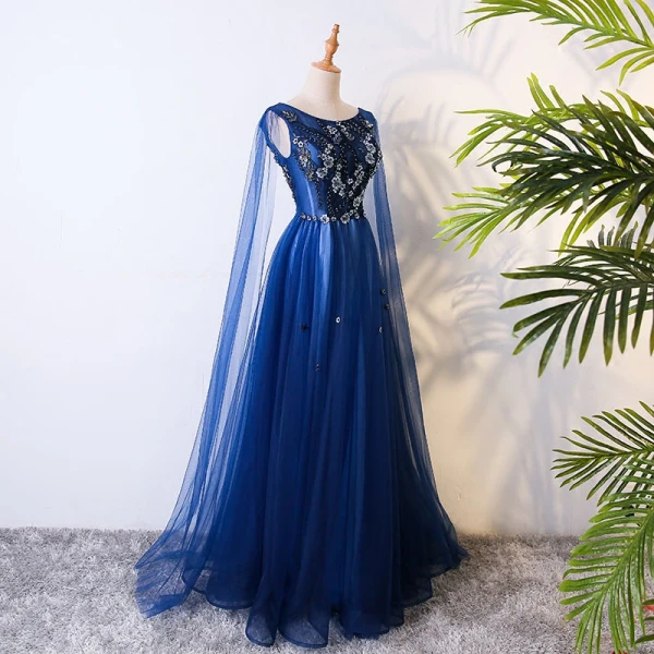 Chic / Beautiful Royal Blue Evening Dresses 2017 A-Line / Princess Lace Flower Crystal Beading Scoop Neck Backless Sleeveless Floor-Length / Long Formal Dresses