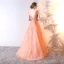 Chic / Beautiful Orange Evening Dresses  2017 A-Line / Princess Lace Flower Sequins V-Neck Backless Sleeveless Floor-Length / Long Formal Dresses