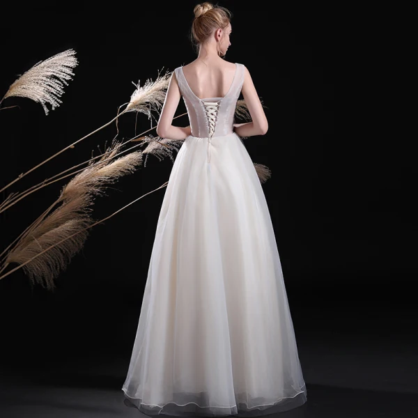 Chic / Belle Ivoire Robe De Soirée 2017 Princesse En Dentelle Fleur Perle Paillettes V-Cou Dos Nu Sans Manches Longueur Cheville Robe De Ceremonie