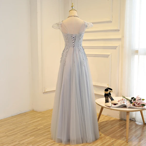 Chic / Belle Robe De Bal 2017 Princesse En Dentelle Fleur Paillettes Encolure Dégagée Dos Nu Mancherons Longueur Cheville Robe De Ceremonie
