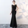 Chic / Beautiful Black Formal Dresses 2017 Trumpet / Mermaid Beading Scoop Neck Sleeveless Sweep Train Evening Dresses