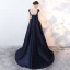 Classique Bleu Marine Robe De Bal 2017 Princesse En Dentelle Fleur Cristal Paillettes V-Cou Dos Nu Sans Manches Train De Balayage Robe De Ceremonie