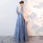 Chic / Beautiful Sky Blue Evening Dresses  2017 A-Line / Princess Bow V-Neck Backless Sleeveless Floor-Length / Long Formal Dresses