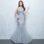 Chic / Beautiful Grey Evening Dresses  2017 A-Line / Princess Lace Flower Pearl Scoop Neck Zipper Up Sleeveless Floor-Length / Long Formal Dresses