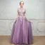Chic / Beautiful Grape Evening Dresses  2017 A-Line / Princess Lace Flower Beading Sequins Scoop Neck Short Sleeve Floor-Length / Long Formal Dresses