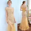 Luxury / Gorgeous Evening Dresses  2017 Trumpet / Mermaid Lace Flower Crystal Off-The-Shoulder Backless Short Sleeve Floor-Length / Long Formal Dresses