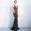 Amazing / Unique Black Gold Evening Dresses  2017 Trumpet / Mermaid Sequins V-Neck Backless Sleeveless Floor-Length / Long Formal Dresses