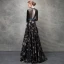 Luxury / Gorgeous Black Gold Evening Dresses  2018 A-Line / Princess Crystal Embroidered Pierced Scoop Neck Backless 3/4 Sleeve Floor-Length / Long Formal Dresses
