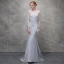 Chic / Beautiful Silver Evening Dresses  2018 Trumpet / Mermaid Lace Flower Scoop Neck Backless Long Sleeve Sweep Train Formal Dresses